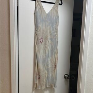 Banana Republic Vintage Silk Cream Blue and Pink Floral Midi Dress